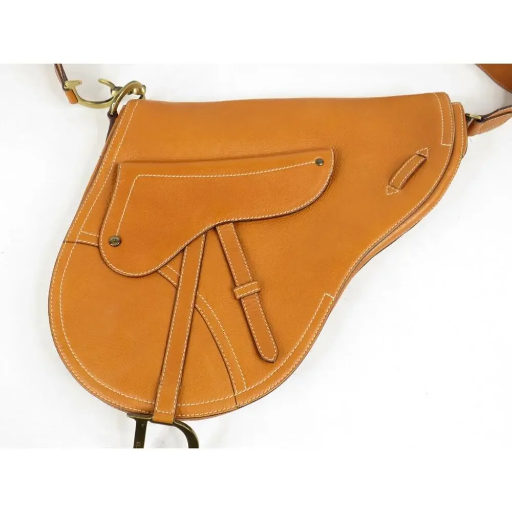 Christian Dior Saddle Bag – Tan Leather with Brass “CD” Hardware - Picture 6 of 15